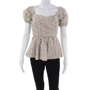 Vivetta Womens Cotton Short Sleeve V-neck Floral Peplum Top White Size S